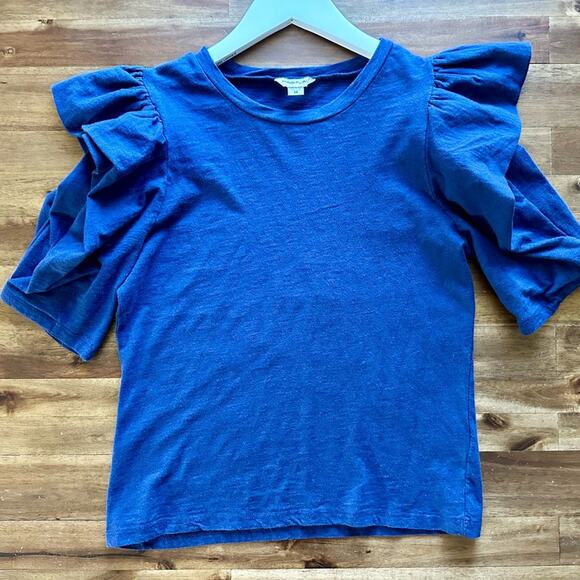 Habitual Kid Navy Blue Envelope Ruffle Short Sleeve Knit Cotton Top Teen 14 - Picture 2 of 6